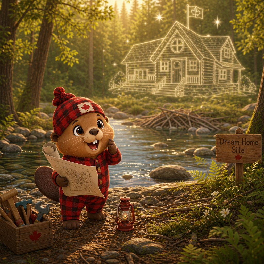 The young Royal Canadian Beaver discovers a glinting idea by the riverbank.