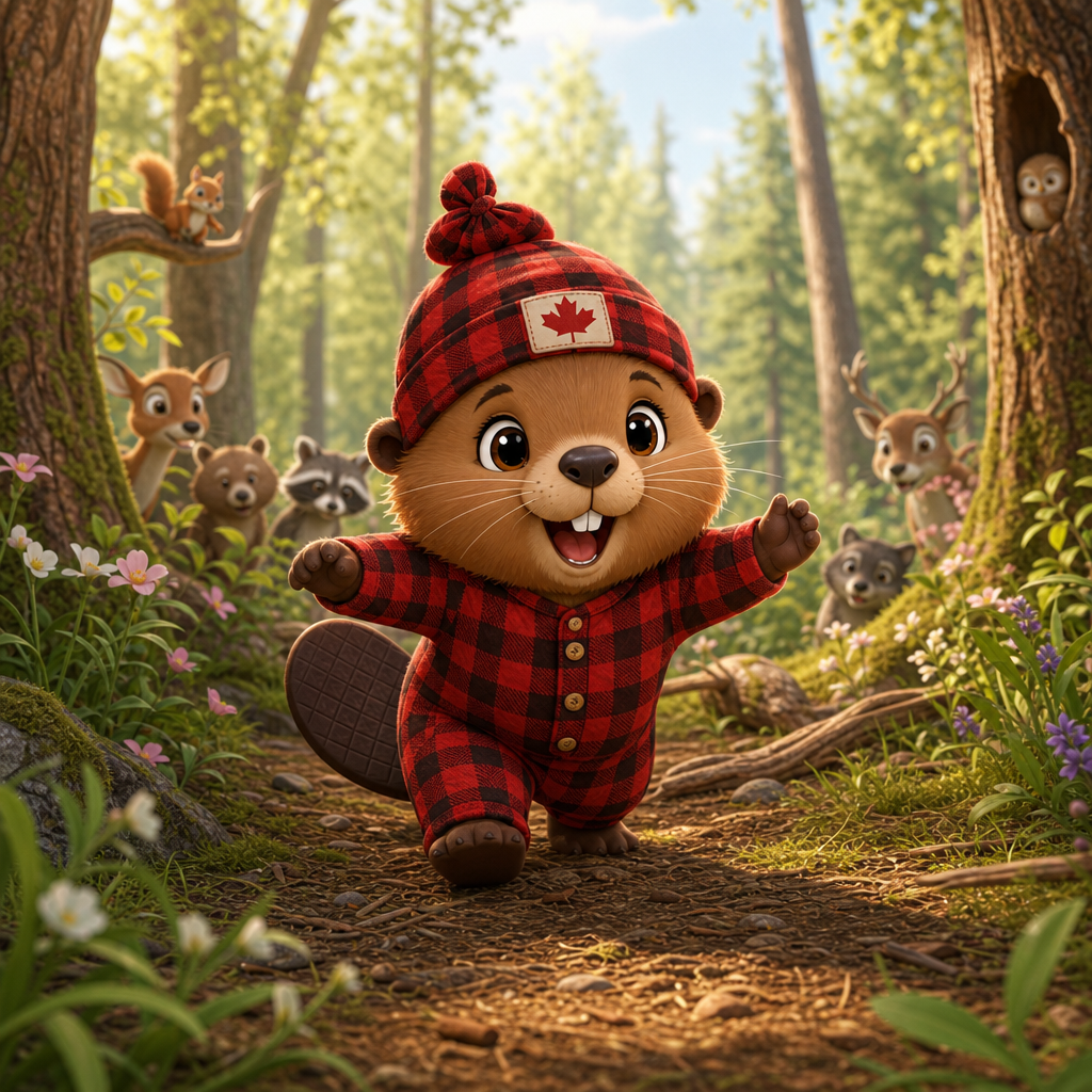 A curious young Royal Canadian Beaver venturing beyond the family lodge into the wider forest.