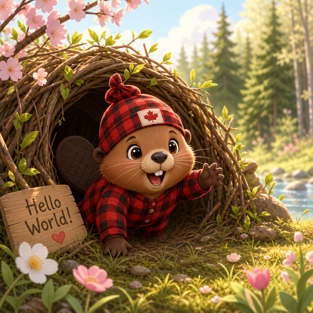 A newborn Royal Canadian Beaver opening its eyes in a quiet northern forest.